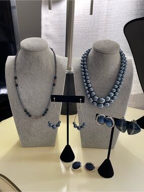 Women’s Shades of  Blue Beaded Necklace and Earring Set